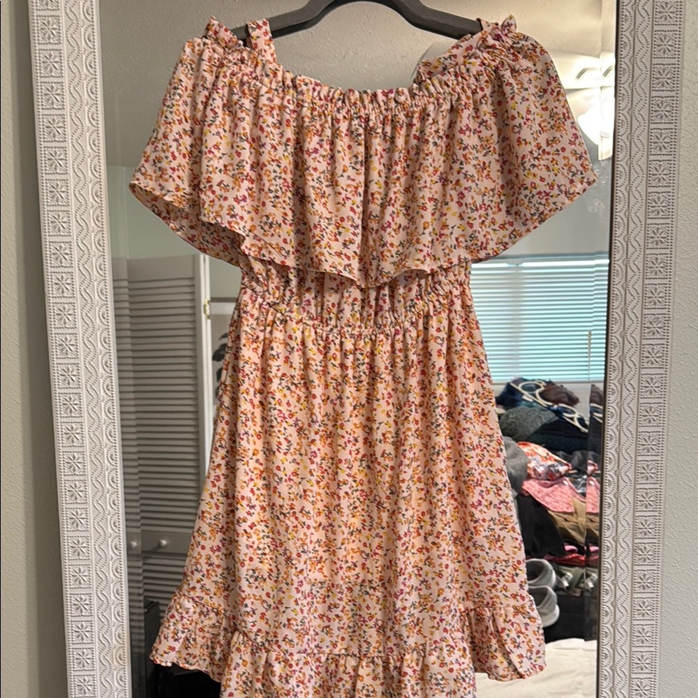 Altar'd State Floral Off-Shoulder Dress - Pink and White